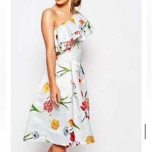 True Violet Sateen Garden floral powder blue Ruffled One Shoulder Sundress 10